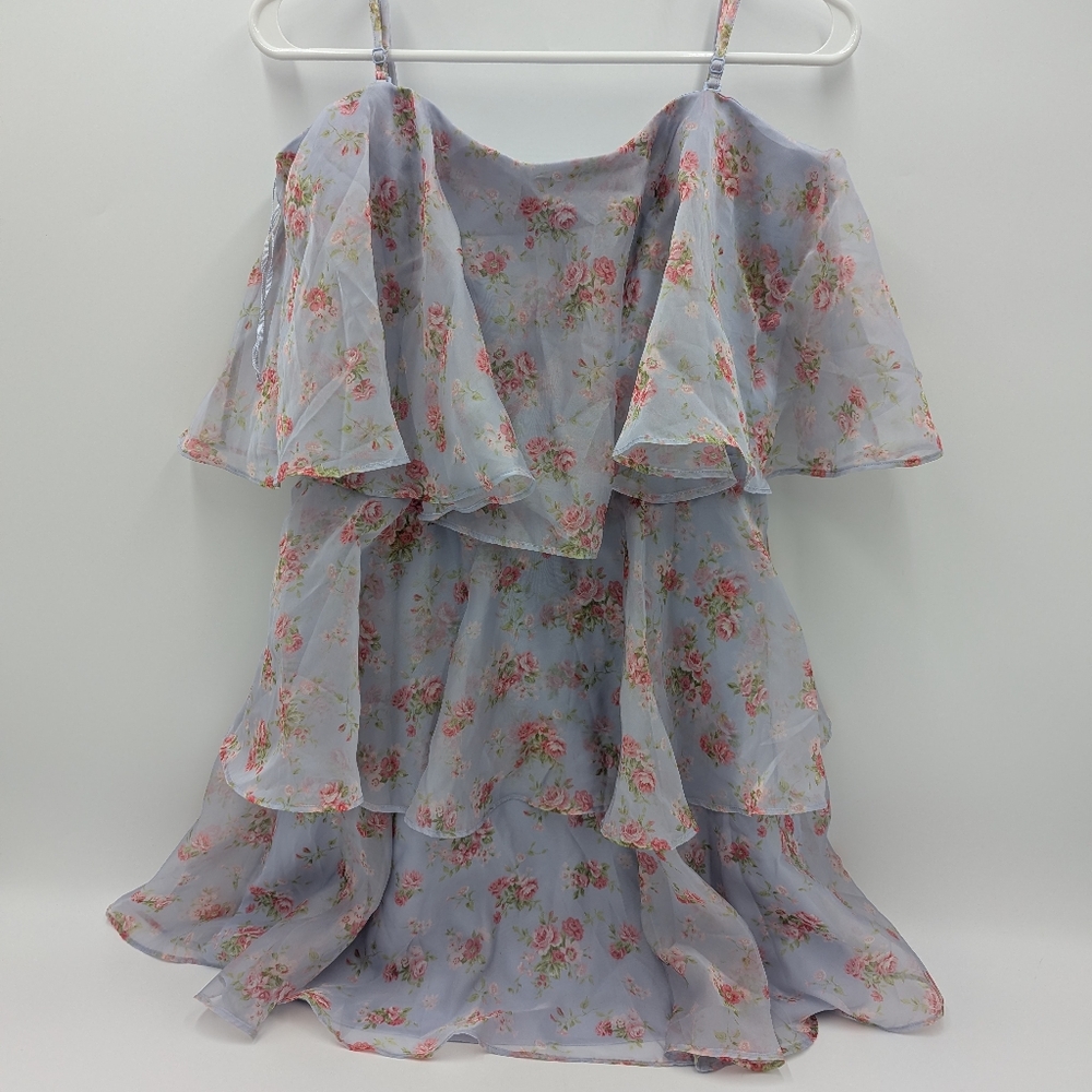 Abercrombie & Fitch Floral Tiered Ruffle Mini Dress Chiffon Large Tall LT Lilac